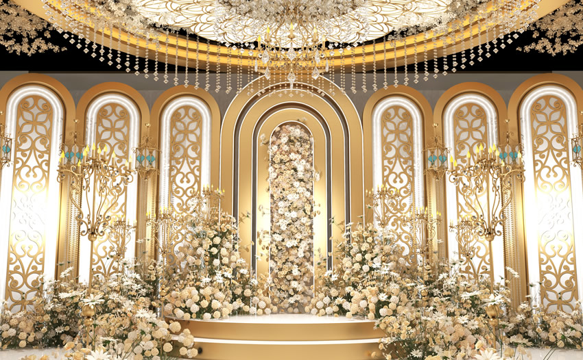 若尔盖香槟色调婚礼堂效果展示